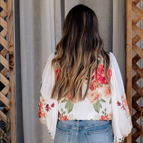 Pink floral long sleeve family photo blouse top work wear business fall cute - Picture 5 of 5